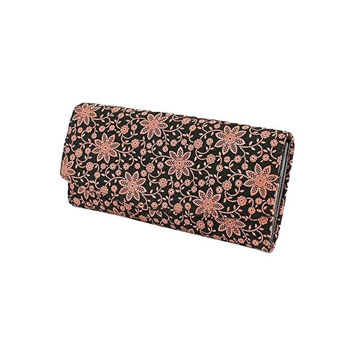 Sealed House Application Length Wallet Z Black Cotton × Pink Lacquer Crinks Pattern 2314-51-16
