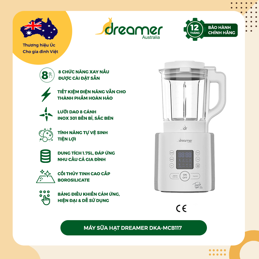 Máy làm sữa hạt Máy nấu sữa hạt Dreamer dung tích 1.75L bảo hành 12 tháng đổi mới trong 15 ngày